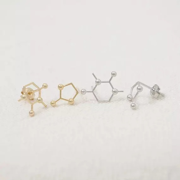 Gold Scientific Molecule Big Bang Earrings Gift - Picture 5 of 6